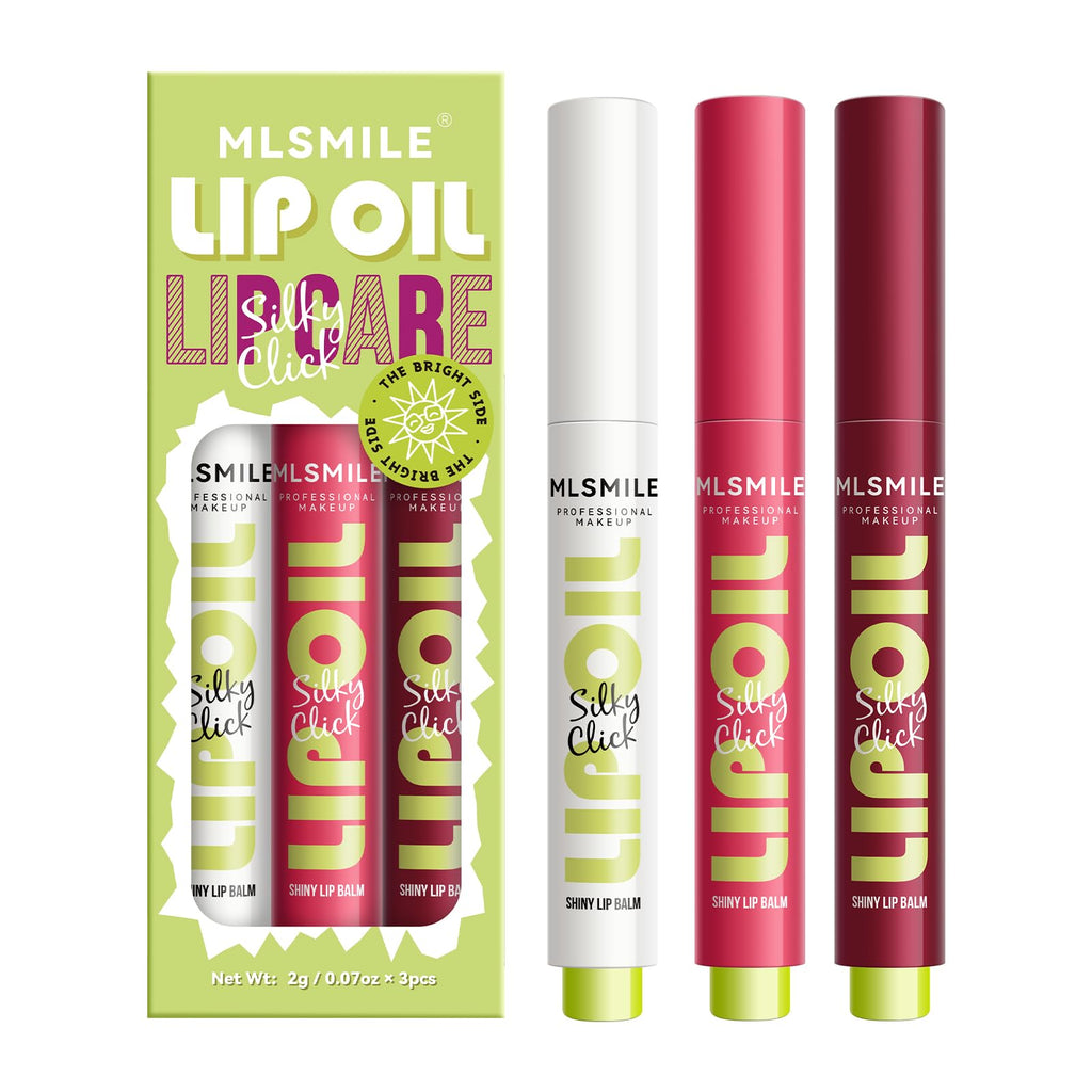 MLSMILE 3 Colors Fat Lip Oil Click Slick,Press Lipstick Set,Moisturizing Lip Balm,High Pigment Glow Lip Oil,Long-lasting,Pigmented Vegan,Lightweight and Glossy Lip Plumper with Coconut Oil-Set A - TrustMedUSA