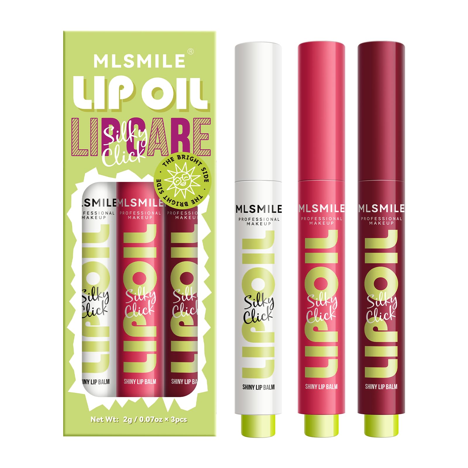 MLSMILE 3 Colors Fat Lip Oil Click Slick,Press Lipstick Set,Moisturizing Lip Balm,High Pigment Glow Lip Oil,Long-lasting,Pigmented Vegan,Lightweight and Glossy Lip Plumper with Coconut Oil-Set A - TrustMedUSA
