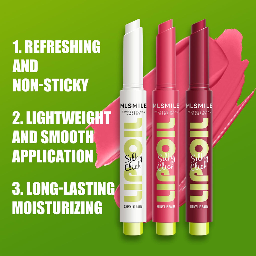 MLSMILE 3 Colors Fat Lip Oil Click Slick,Press Lipstick Set,Moisturizing Lip Balm,High Pigment Glow Lip Oil,Long-lasting,Pigmented Vegan,Lightweight and Glossy Lip Plumper with Coconut Oil-Set A - TrustMedUSA