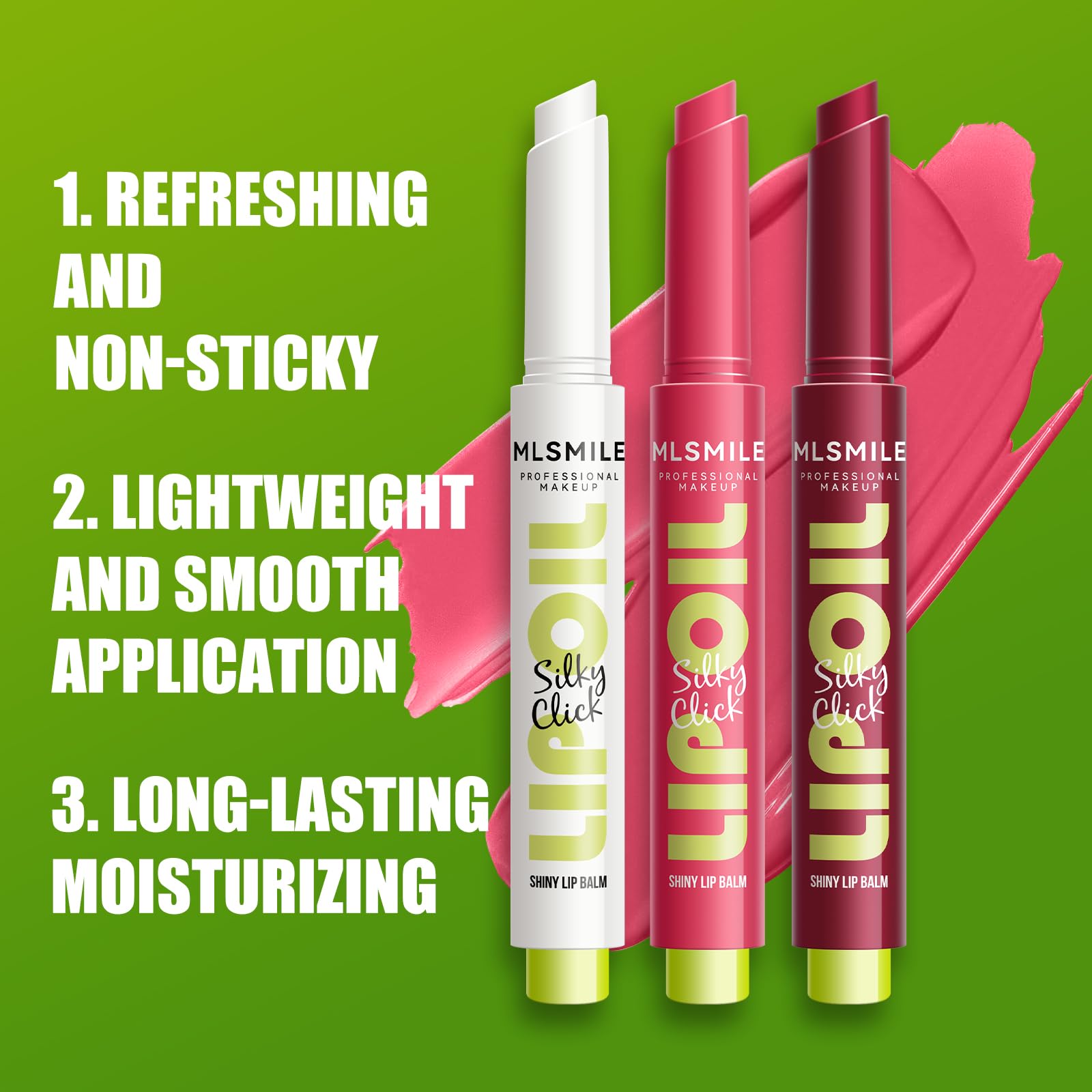 MLSMILE 3 Colors Fat Lip Oil Click Slick,Press Lipstick Set,Moisturizing Lip Balm,High Pigment Glow Lip Oil,Long-lasting,Pigmented Vegan,Lightweight and Glossy Lip Plumper with Coconut Oil-Set A - TrustMedUSA