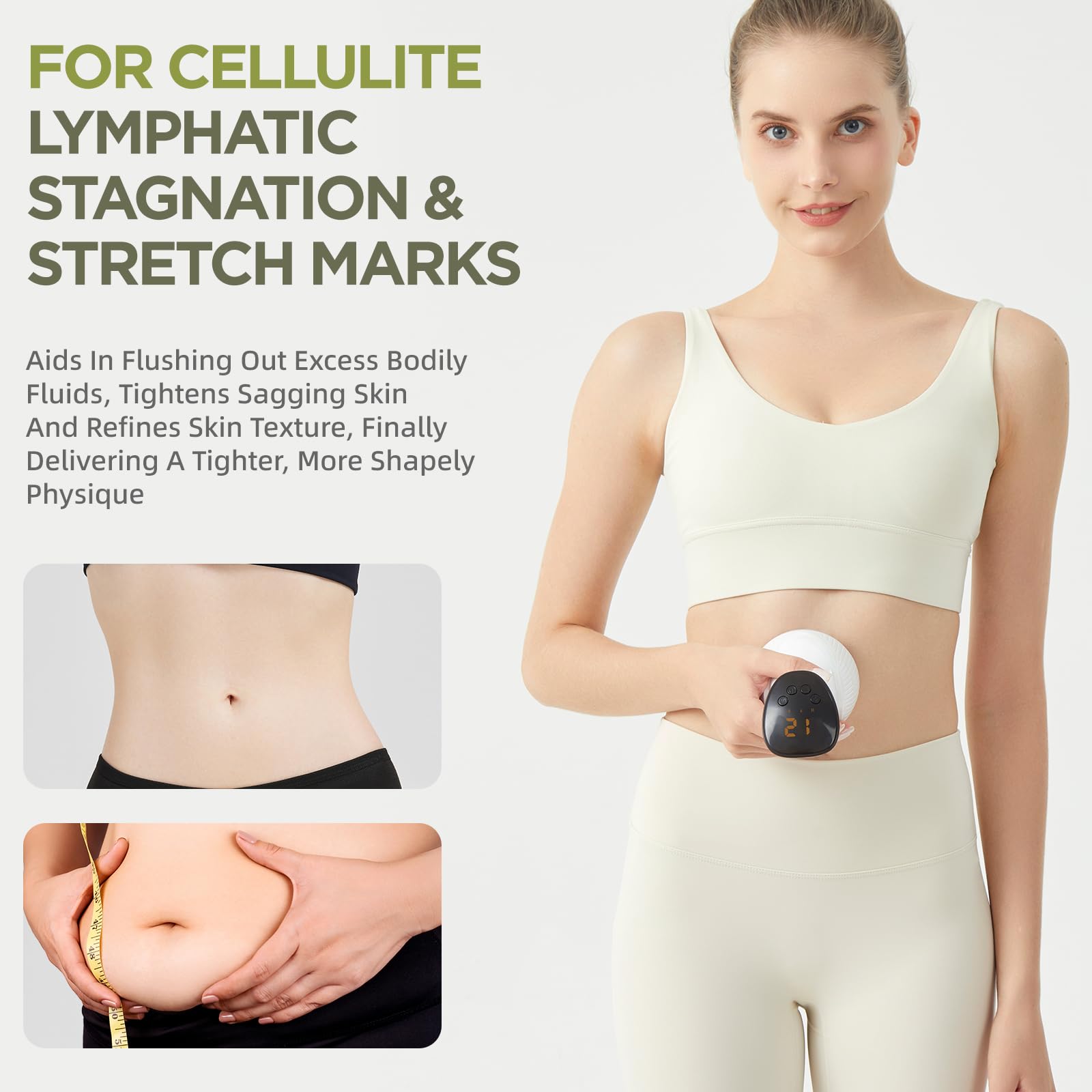 MMGJMP Lymphatic Drainage Massager & Anti-Cellulite Massage Tool, Body Contouring Device for Legs, Arms & Stomach, Supports Smoother Skin, with Gentle Warming & Vibration - W - Maple Wellness Supplements
