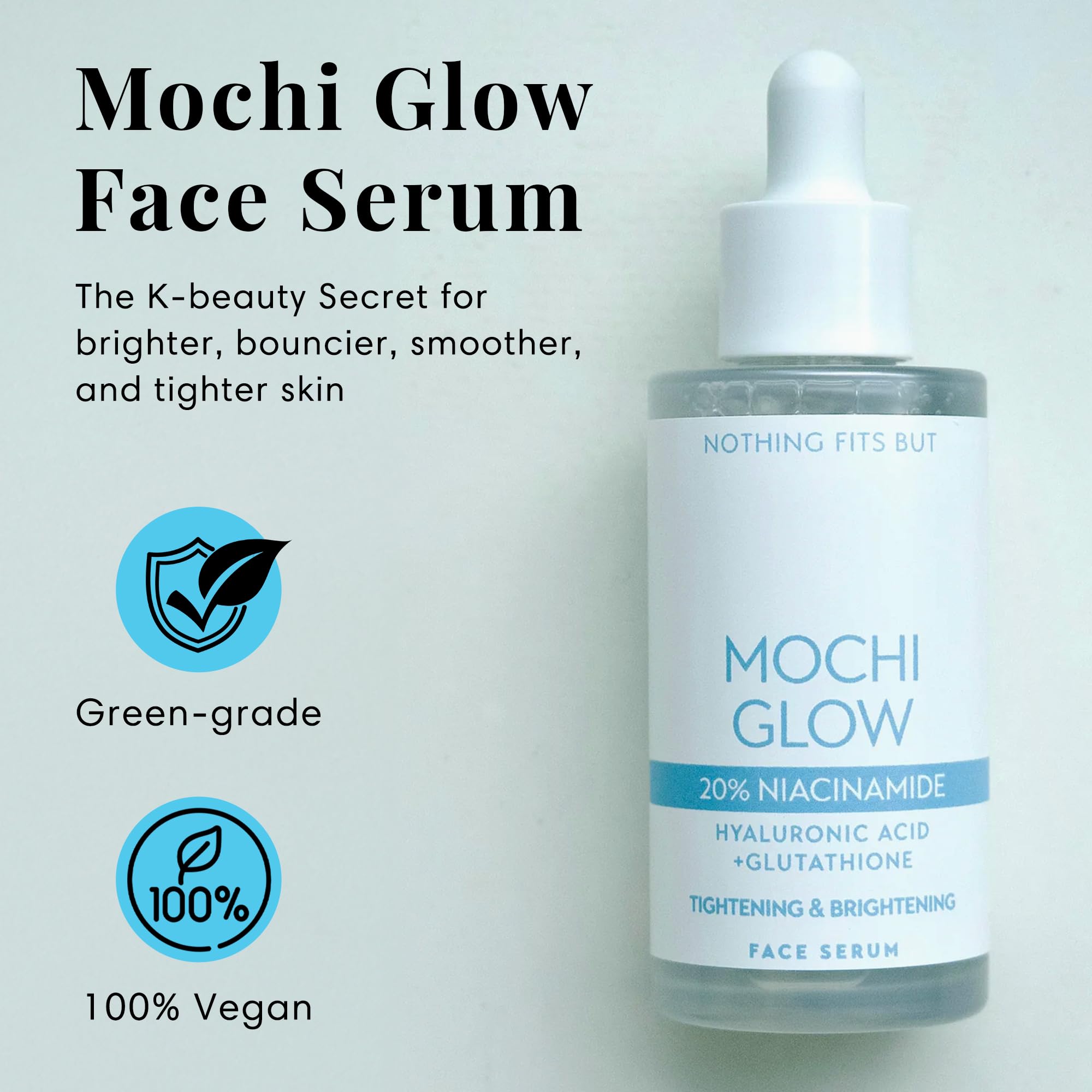 Mochi Glow 20% Niacinamide Serum for Face, High Potency Pore Tightening Skin Serum with Hyaluronic Acid & Glutathione, Anti-Aging Serum for Dark Spots & Fine Lines, Korean Skincare, 50ml/1.7fl.oz. - Maple Wellness Supplements