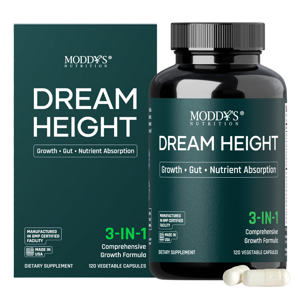 Moddy's Nutrition DreamHeight Growth Supplement for Kids & Teens, Bone, Immune & Sleep Support, Clinically Studied Formula, 120 Small Easy-to-Swallow Capsules - TrustMedUSA