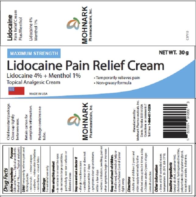 MOHNARK Pain Relief Cream with Lidocaine 4% and 1% Menthol | Includes Vitamin E | Numbs Away Pain Faster | Non-Greasy - TrustMedUSA