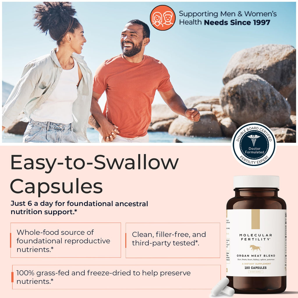 Molecular Fertility Beef Organ Complex - Pasture-Raised, Grass Fed Beef Liver, Brain, Heart, Spleen, Pancreas Blend, Healthy Hormone Balance and Fertility Supplement for Women and Men, 180 Capsules - TrustMedUSA