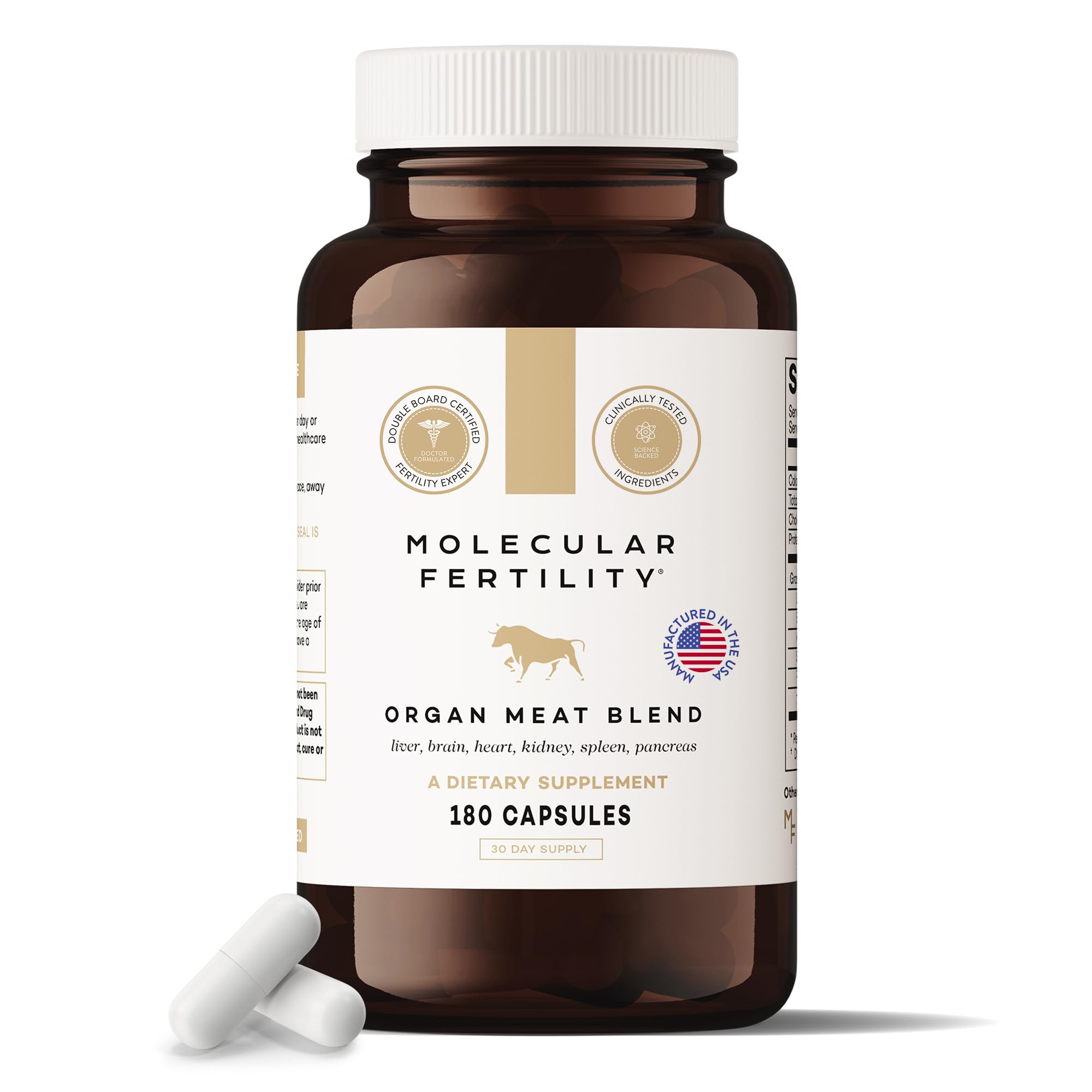 Molecular Fertility Beef Organ Complex - Pasture-Raised, Grass Fed Beef Liver, Brain, Heart, Spleen, Pancreas Blend, Healthy Hormone Balance and Fertility Supplement for Women and Men, 180 Capsules - TrustMedUSA