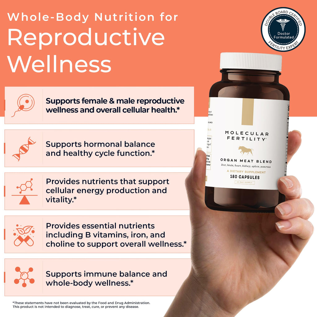 Molecular Fertility Beef Organ Complex - Pasture-Raised, Grass Fed Beef Liver, Brain, Heart, Spleen, Pancreas Blend, Healthy Hormone Balance and Fertility Supplement for Women and Men, 180 Capsules - TrustMedUSA