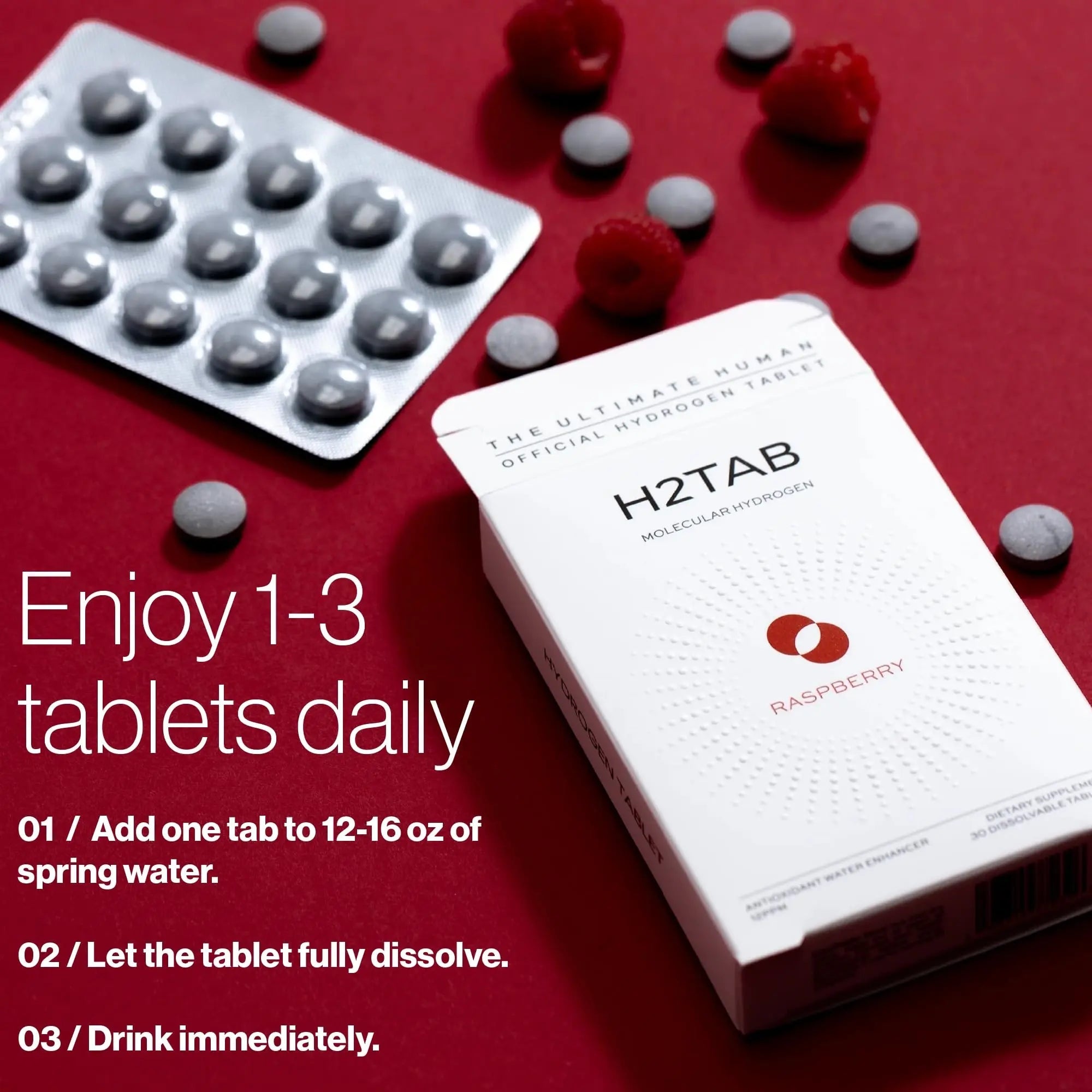 Molecular H2TAB Hydrogen Water Tablets with Magnesium -12 PPM Hydrogen Tablets for Drinking Water -Rich in Antioxidants, Supports Cellular Health, Recovery & Cognitive Function (30 Counts, Raspberry) - TrustMedUSA