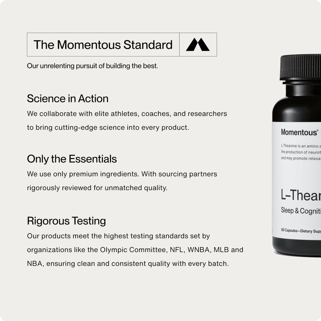Momentous L-Theanine Supplement - 200 mg Capsules to Promote Relaxation & Focus - NSF Certified for Sport - TrustMedUSA