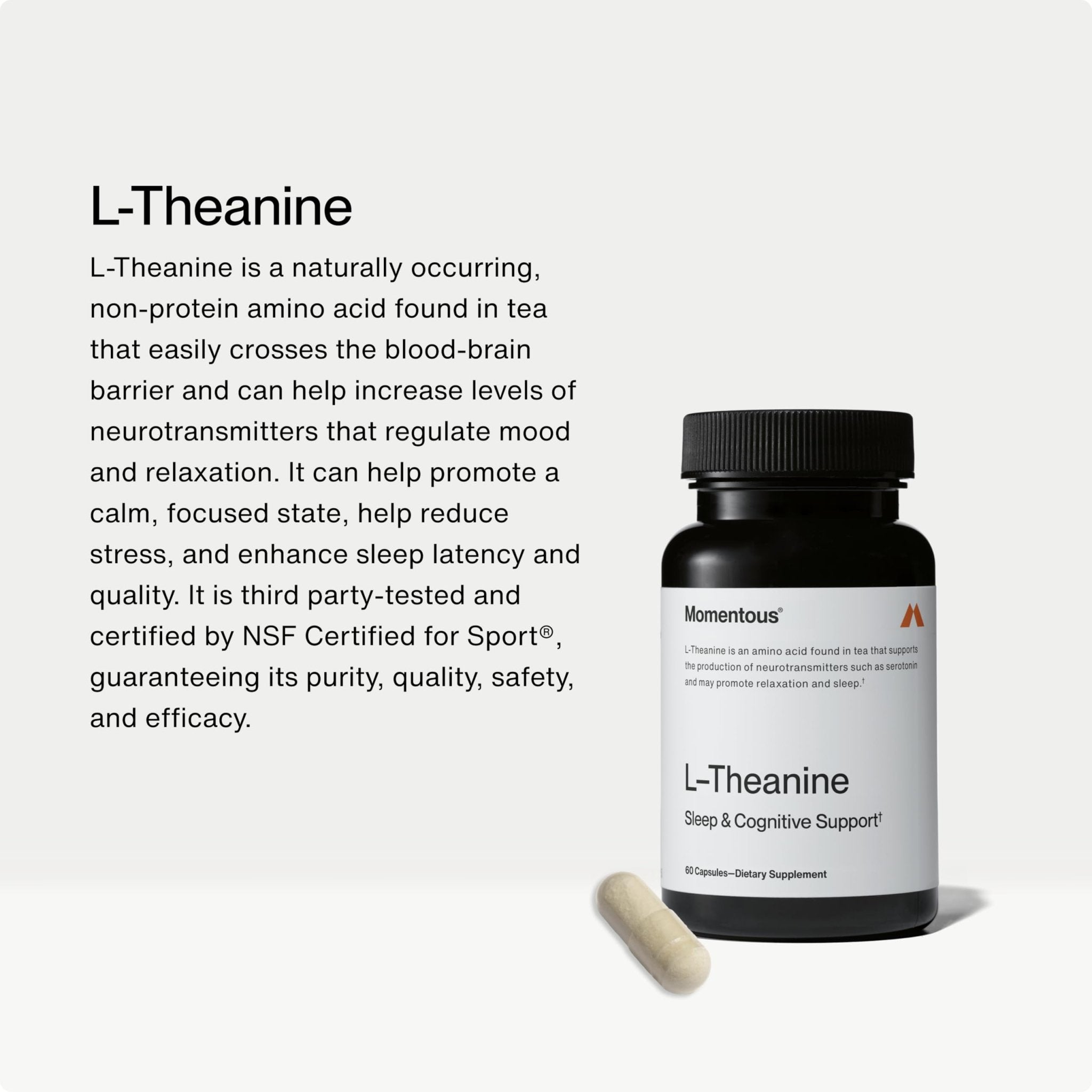 Momentous L-Theanine Supplement - 200 mg Capsules to Promote Relaxation & Focus - NSF Certified for Sport - TrustMedUSA