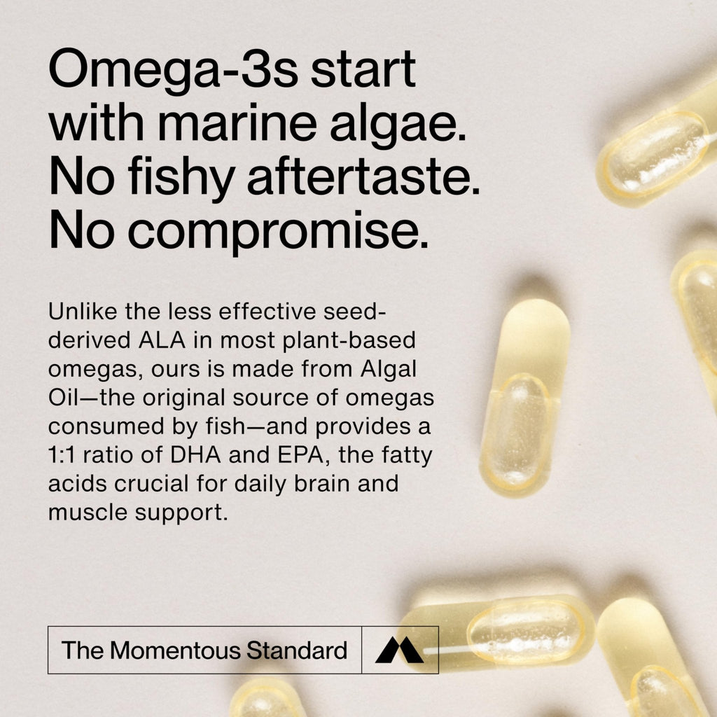 Momentous Vegan Omega-3 - Plant-Based EPA & DHA Supplement for Men & Women - Sourced from Algae Oil - Supports Heart, Joint, & Brain Health - NSF Certified for Sport - 1,000 mg - 30 Servings - Maple Wellness Supplements