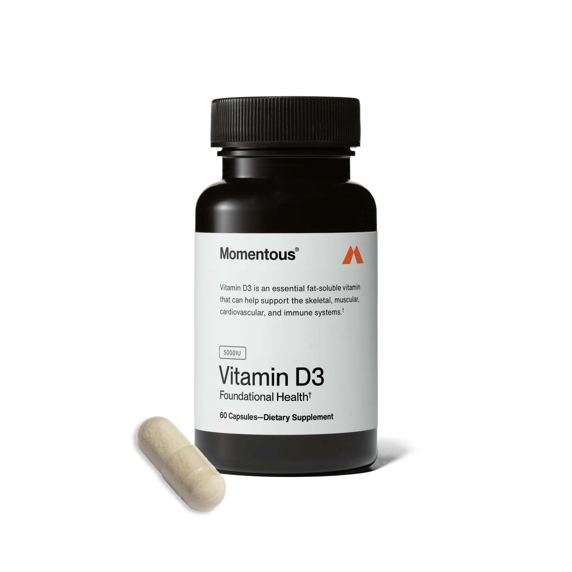 Momentous Vitamin D3 Supplement - 5,000 IU Capsules for Foundational Health Support - NSF Certified for Sport - Gluten Free - 60 Servings - Maple Wellness Supplements