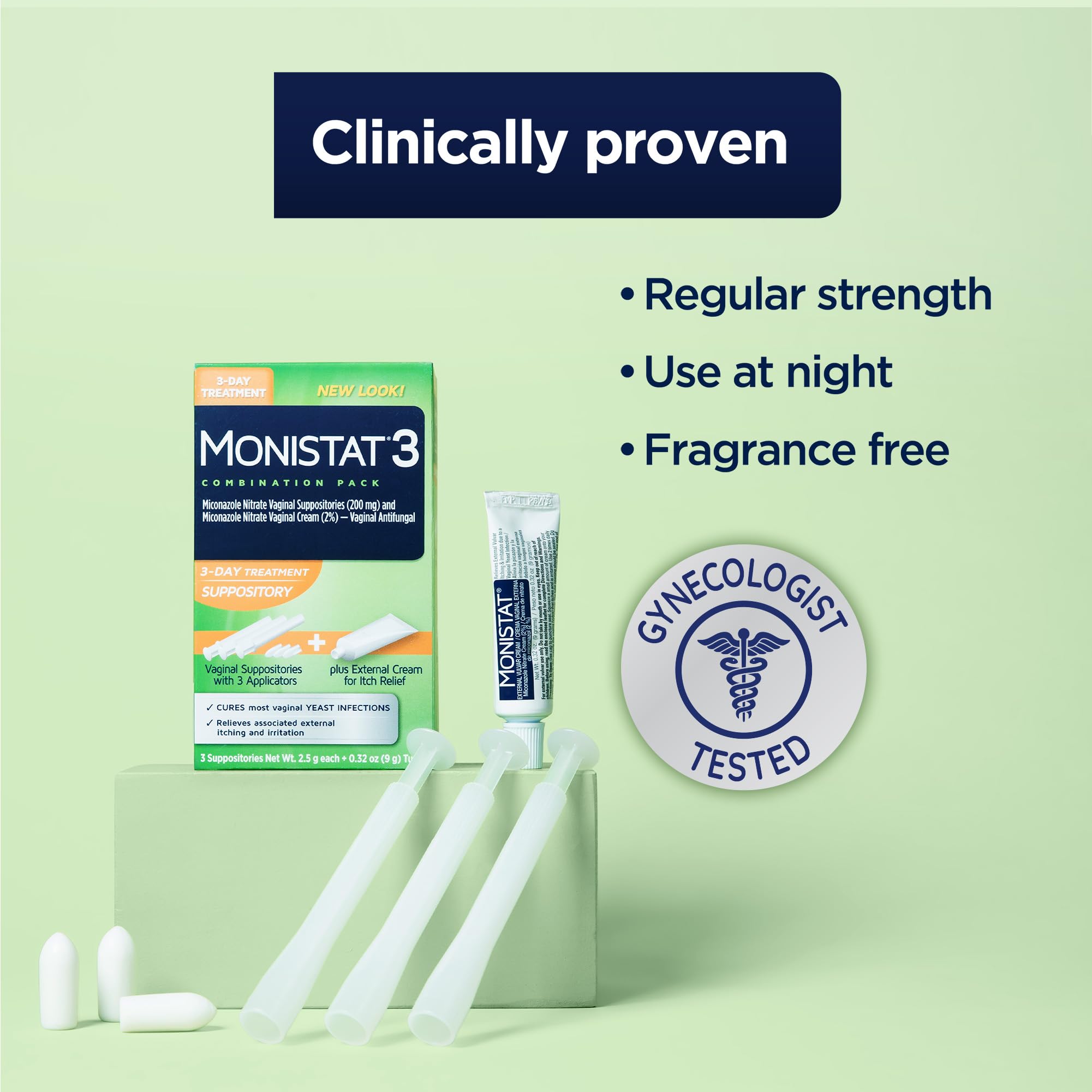 Monistat 3-Day Yeast Infection Treatment for Women, 3 Miconazole Vaginal Suppositories & External Itch Relief Cream (9g Tube) Combo Pack - Maple Wellness Supplements