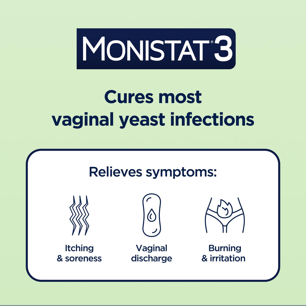 Monistat 3-Day Yeast Infection Treatment for Women, 3 Miconazole Vaginal Suppositories & External Itch Relief Cream (9g Tube) Combo Pack - Maple Wellness Supplements