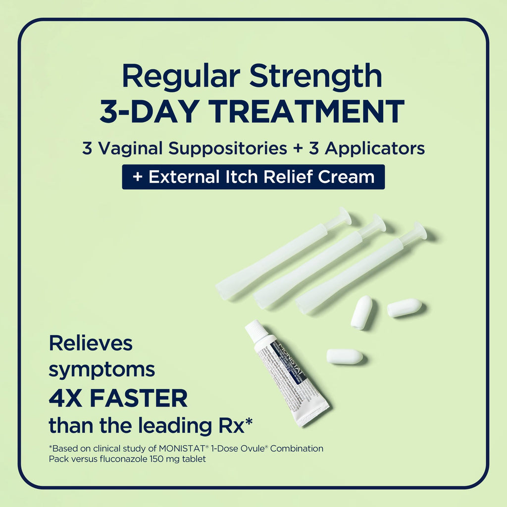 Monistat 3-Day Yeast Infection Treatment for Women, 3 Miconazole Vaginal Suppositories & External Itch Relief Cream (9g Tube) Combo Pack - Maple Wellness Supplements