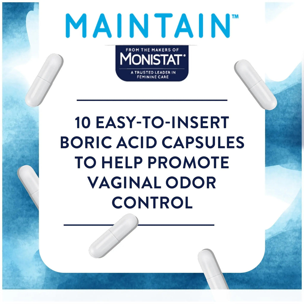 Monistat Maintain Boric Acid Odor Control Kit, 10 Feminine Wipes & 10 Boric Acid Suppositories for Women, Fragrance-Free and Non-Irritating pH Balanced Formulas to Control Vaginal Odor - TrustMedUSA