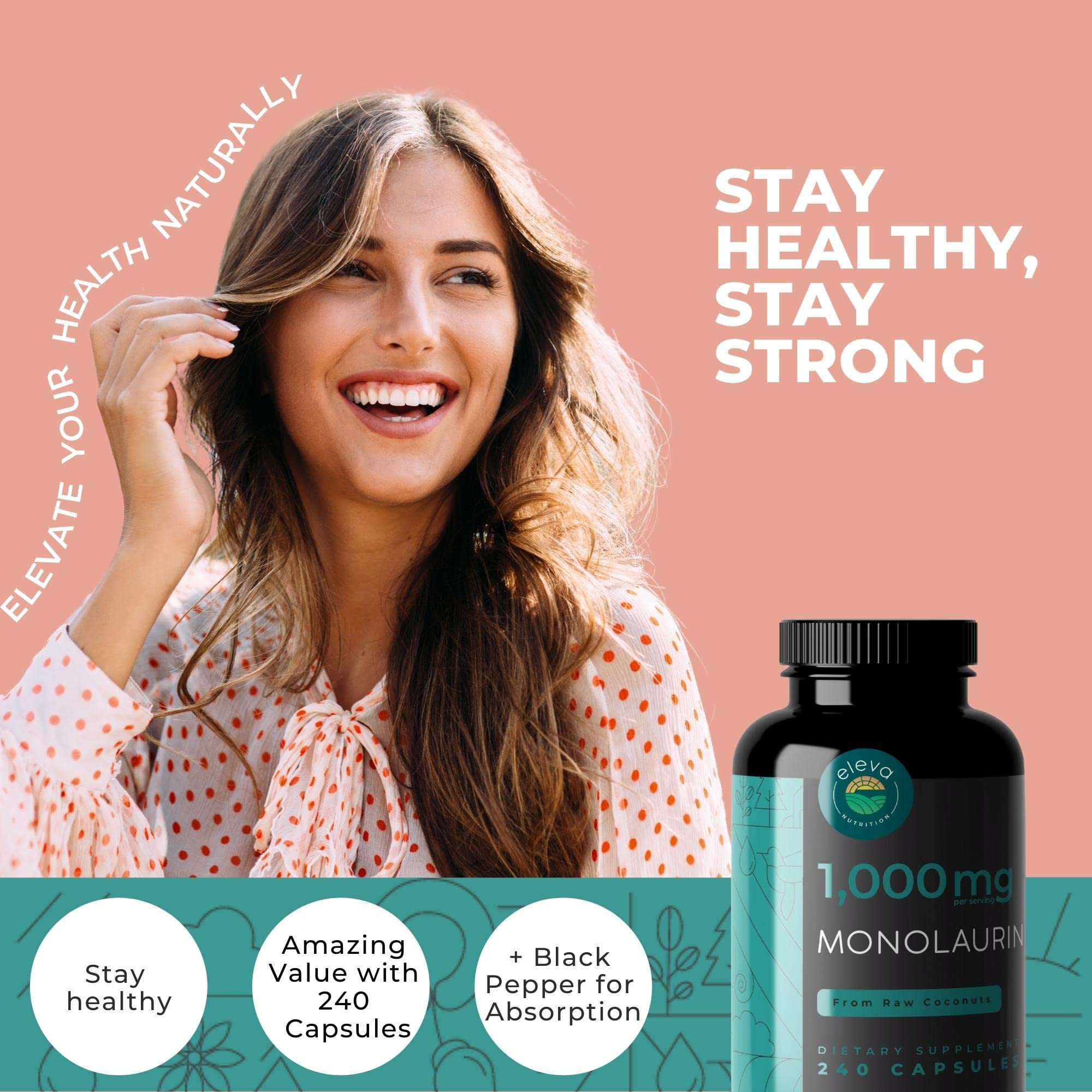 Monolaurin 1000mg Capsules — Made with Pure Glycerol and Lauric Acid from Raw Coconut — Natural Vegans- Non-GMO and Soy Free — 240 Capsules - Maple Wellness Supplements