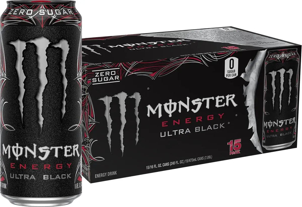 Monster Energy Ultra Black, Sugar Free Energy Drink, 16 Ounce (Pack of 15) - TrustMedUSA