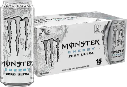 Monster Energy Zero Ultra, Sugar Free Energy Drink, 16 Ounce (Pack of 15) - TrustMedUSA