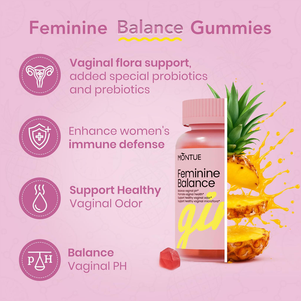 Montue Premium Diamond Feminine Balance Gummies-pH Balance with Prebiotics & Lactobacillus Probiotic Blend&Hawaiian Pineapple Immune Support,Vegan& Non-GMO（30 Gummies） - TrustMedUSA