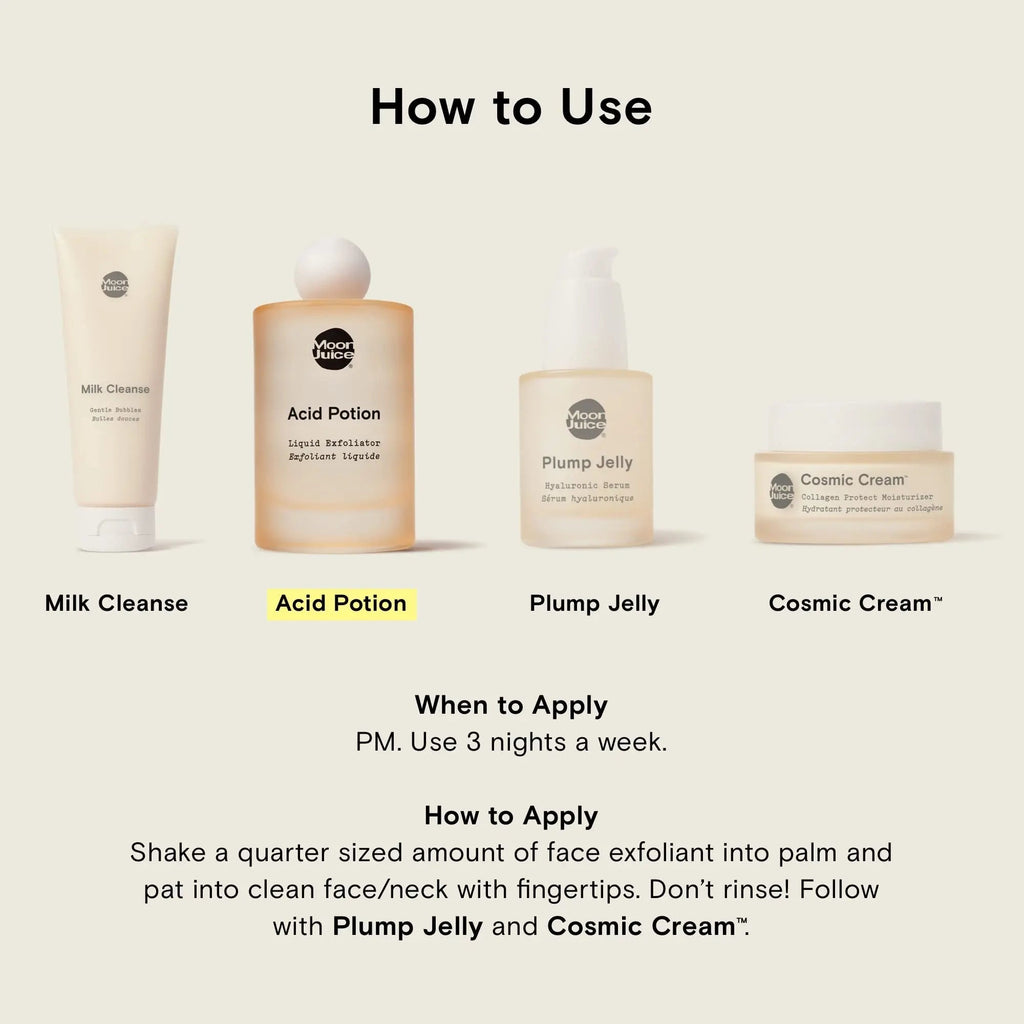 Moon Juice Acid Potion Liquid Face Exfoliator - 25% AHA BHA Exfoliant with Reishi + Niacinamide - Helps Resurface Skin, Unclog Pores, & Stimulate Collagen - Hydrates & Soothes Skin (3.3 Fl oz) - TrustMedUSA