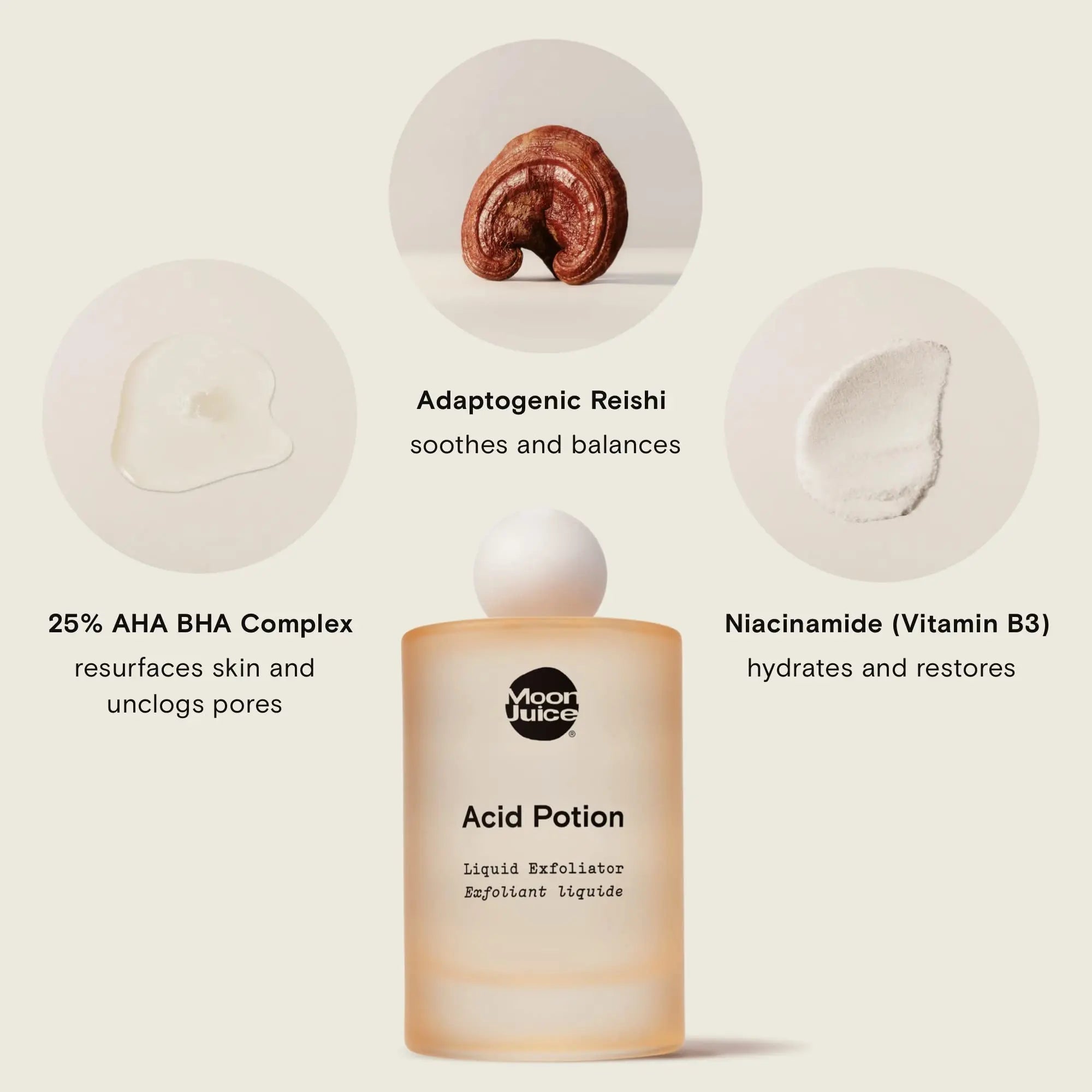 Moon Juice Acid Potion Liquid Face Exfoliator - 25% AHA BHA Exfoliant with Reishi + Niacinamide - Helps Resurface Skin, Unclog Pores, & Stimulate Collagen - Hydrates & Soothes Skin (3.3 Fl oz) - TrustMedUSA