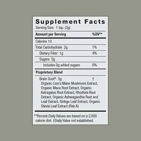 Moon Juice Brain Dust - Adaptogenic Mushroom Supplement for Memory & Focus - Lion’s Mane, Ginkgo Biloba & Ashwagandha - Caffeine-Free, Vegan Brain Supplement - 1.5 oz - TrustMedUSA