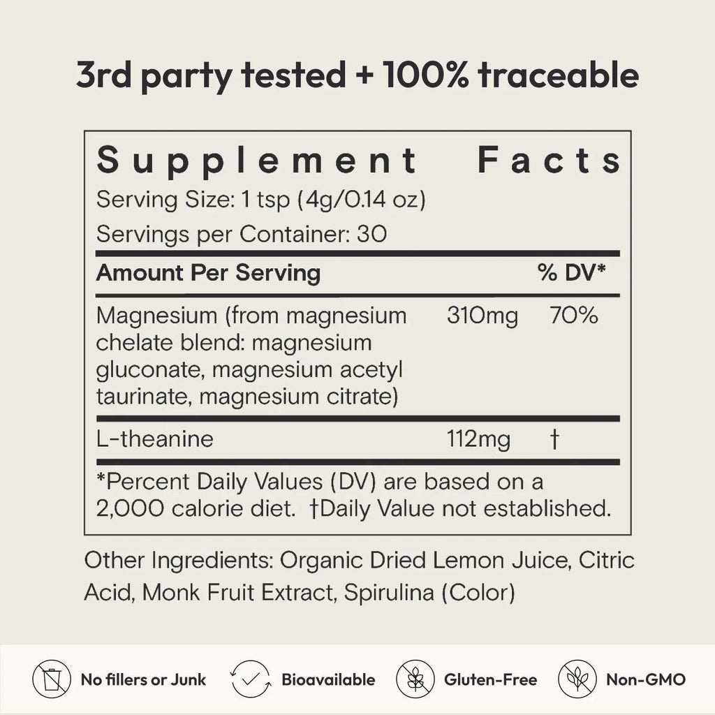Moon Juice Magnesi-Om Magnesium Powder Supplement - Chelated Magnesium Complex + L-Theanine Blend for Rest, Relaxation & Regularity - Vegan, Non-GMO & No Sugar, Blue Lemon, 4.2 oz, 30 Servings - TrustMedUSA