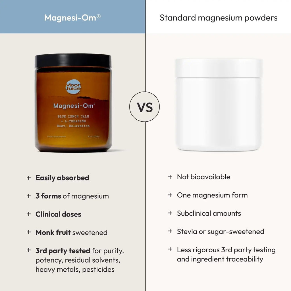 Moon Juice Magnesi-Om Magnesium Powder Supplement - Chelated Magnesium Complex + L-Theanine Blend for Rest, Relaxation & Regularity - Vegan, Non-GMO & No Sugar, Blue Lemon, 4.2 oz, 30 Servings - TrustMedUSA