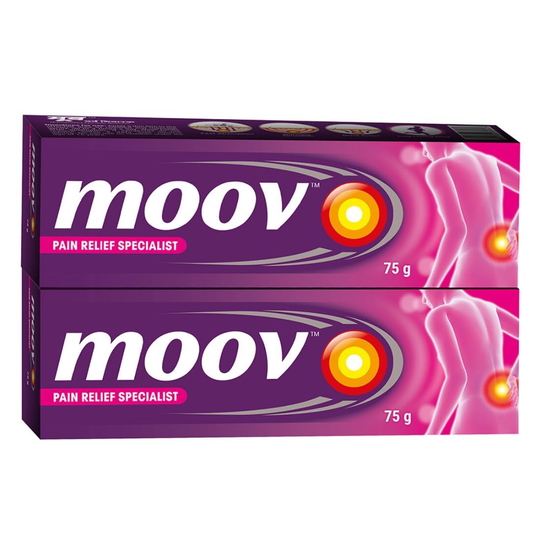 Moo'v Fast Relief Cream - 75g | Suitable for Back, Muscle, Joint, Knee | 100% Ayurvedic Formula | Suitable for Sports & Gym Related Injuries (Pack of 2) - TrustMedUSA