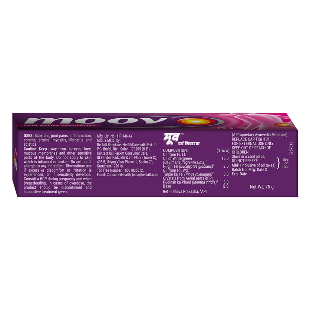 Moo'v Fast Relief Cream - 75g | Suitable for Back, Muscle, Joint, Knee | 100% Ayurvedic Formula | Suitable for Sports & Gym Related Injuries (Pack of 2) - TrustMedUSA