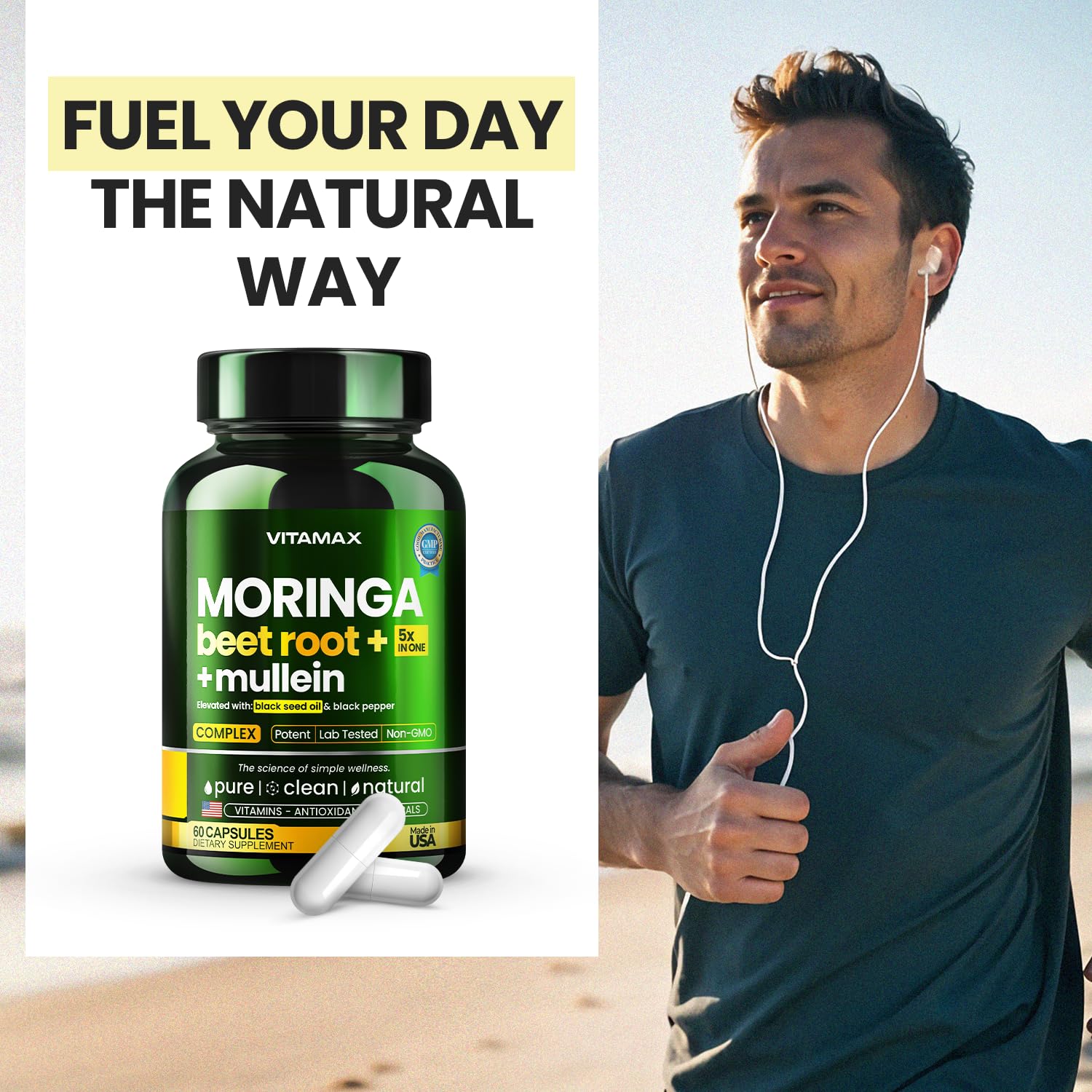 Moringa Capsules, Beet Root, Mullein Leaf - Energy, Skin, Immune Supplement Superfood, Rich in Antioxidants, Minerals & Essential Vitamins - High Absorption Non-GMO - Made in USA - 60ct - TrustMedUSA