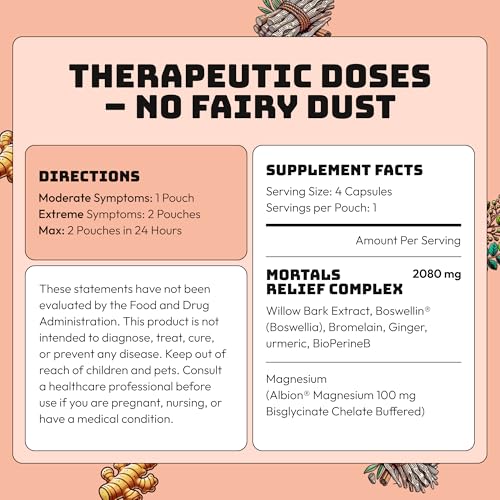 Mortals Pain Purge Daily Comfort Capsules — 7-Ingredient Botanical Blend with Turmeric, Boswellia, Willow Bark & Ginger — Vegan, cGMP, Made in USA (15 Pouches) - TrustMedUSA