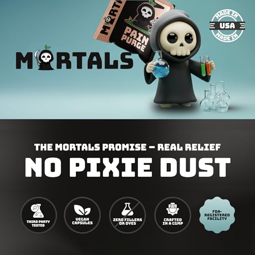 Mortals Pain Purge Daily Comfort Capsules — 7-Ingredient Botanical Blend with Turmeric, Boswellia, Willow Bark & Ginger — Vegan, cGMP, Made in USA (15 Pouches) - TrustMedUSA