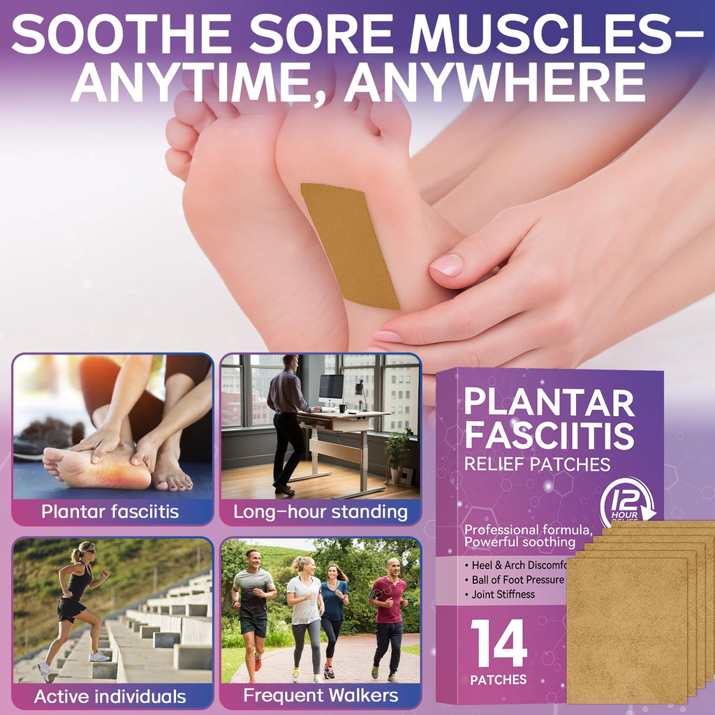 Mosconly Plantar Fasciitis Relief 14 Pcs, Natural Heel Discomfort Relief for Plantar Fasciitis, 12 Hour Maximum Strength Deep Hot, Soothing of Joint Soreness for Heel Discomfort - TrustMedUSA