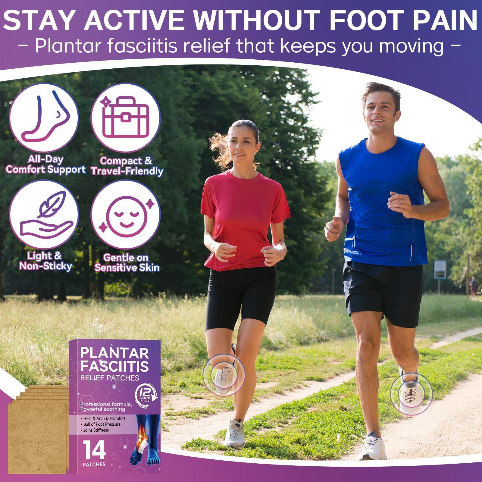 Mosconly Plantar Fasciitis Relief 14 Pcs, Natural Heel Discomfort Relief for Plantar Fasciitis, 12 Hour Maximum Strength Deep Hot, Soothing of Joint Soreness for Heel Discomfort - TrustMedUSA