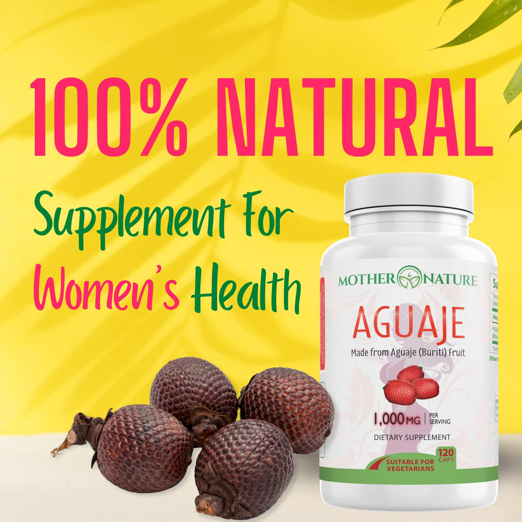 Mother Nature Aguaje Curves Capsules for Women, 1000mg (120ct), Natural & Sustainably Sourced Aguaje Fruit from Peru for Female Health, Hormone Balance, Curve Enhancer, Vegan, Non-GMO & Gluten-Free - TrustMedUSA