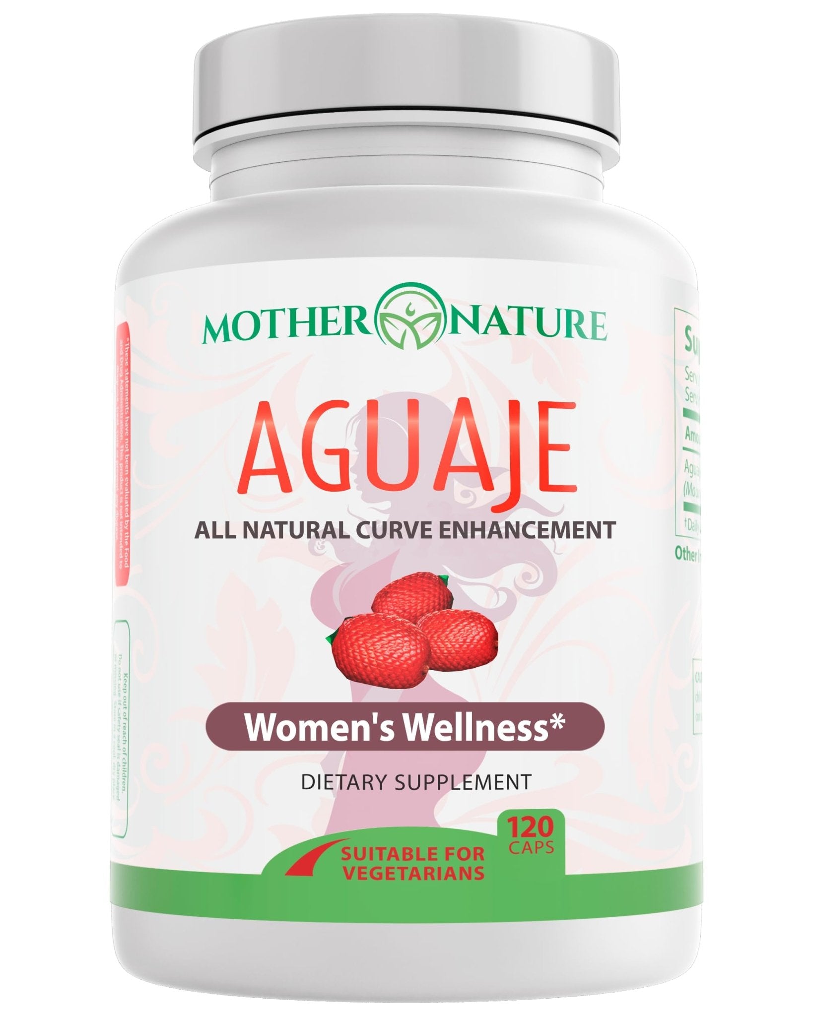 Mother Nature Aguaje Curves Capsules for Women, 1000mg (120ct), Natural & Sustainably Sourced Aguaje Fruit from Peru for Female Health, Hormone Balance, Curve Enhancer, Vegan, Non-GMO & Gluten-Free - TrustMedUSA