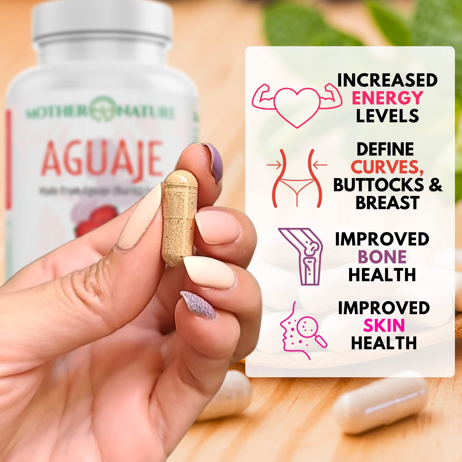 Mother Nature Aguaje Curves Capsules for Women, 1000mg (120ct), Natural & Sustainably Sourced Aguaje Fruit from Peru for Female Health, Hormone Balance, Curve Enhancer, Vegan, Non-GMO & Gluten-Free - TrustMedUSA