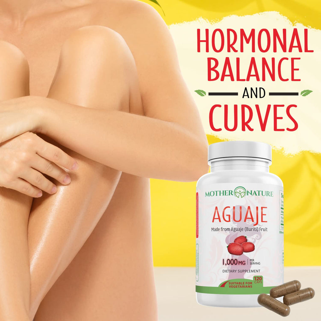 Mother Nature Aguaje Curves Capsules for Women, 1000mg (120ct), Natural & Sustainably Sourced Aguaje Fruit from Peru for Female Health, Hormone Balance, Curve Enhancer, Vegan, Non-GMO & Gluten-Free - TrustMedUSA