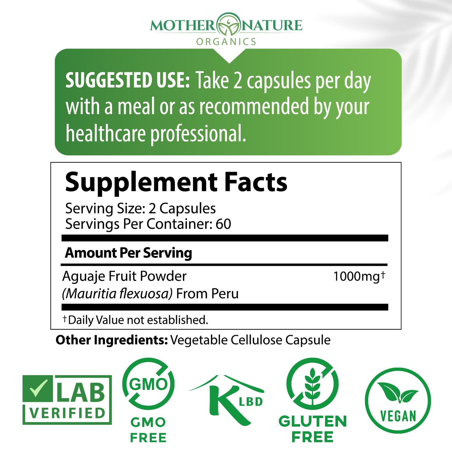 Mother Nature Aguaje Curves Capsules for Women, 1000mg (120ct), Natural & Sustainably Sourced Aguaje Fruit from Peru for Female Health, Hormone Balance, Curve Enhancer, Vegan, Non-GMO & Gluten-Free - TrustMedUSA