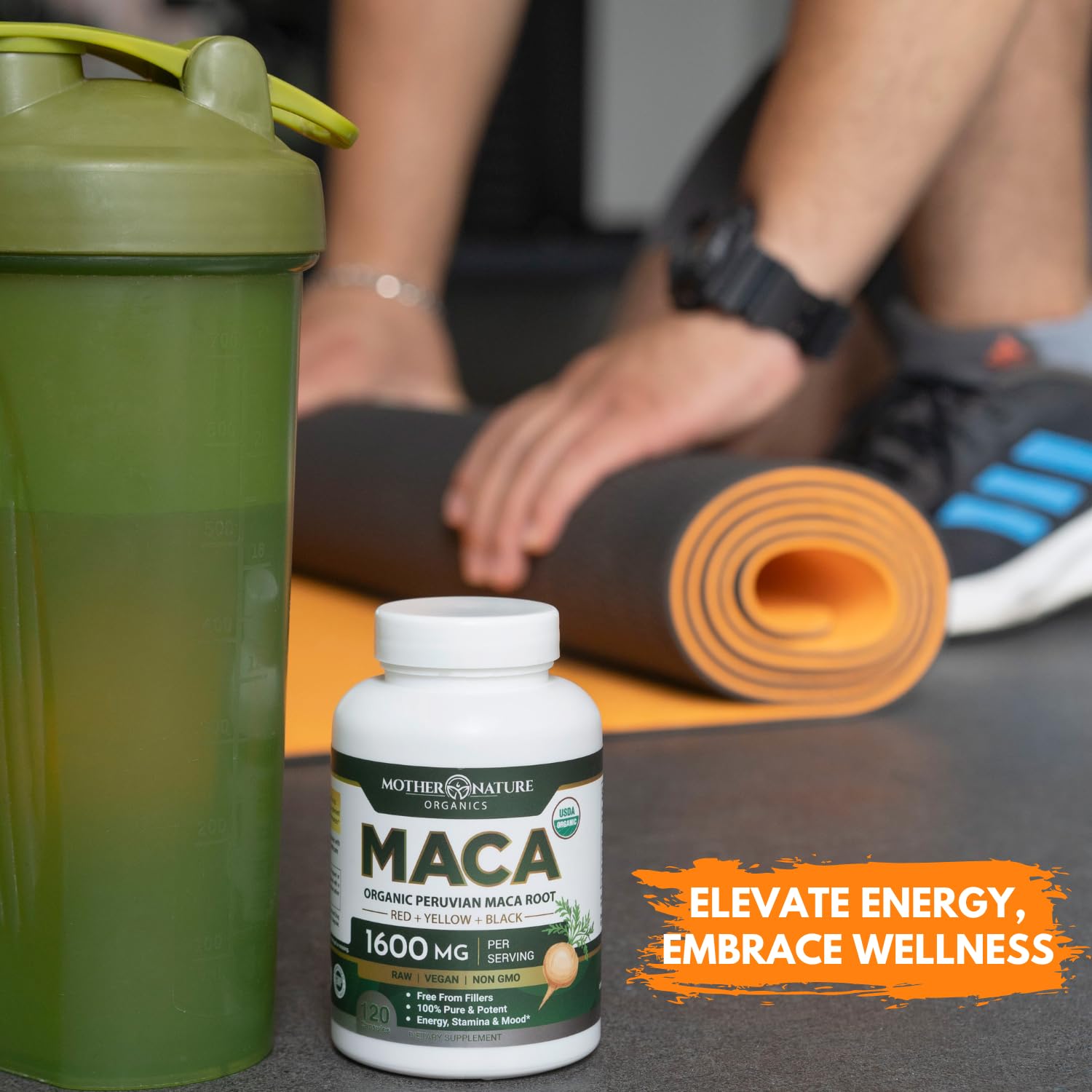 Mother Nature Organic Maca Root Capsules – 1600mg, 120 Vegan Capsules – Non GMO Peruvian Yellow, Red & Black Maca for Men & Women - Energy, Hormone, Brain & Weight Well-Being - TrustMedUSA