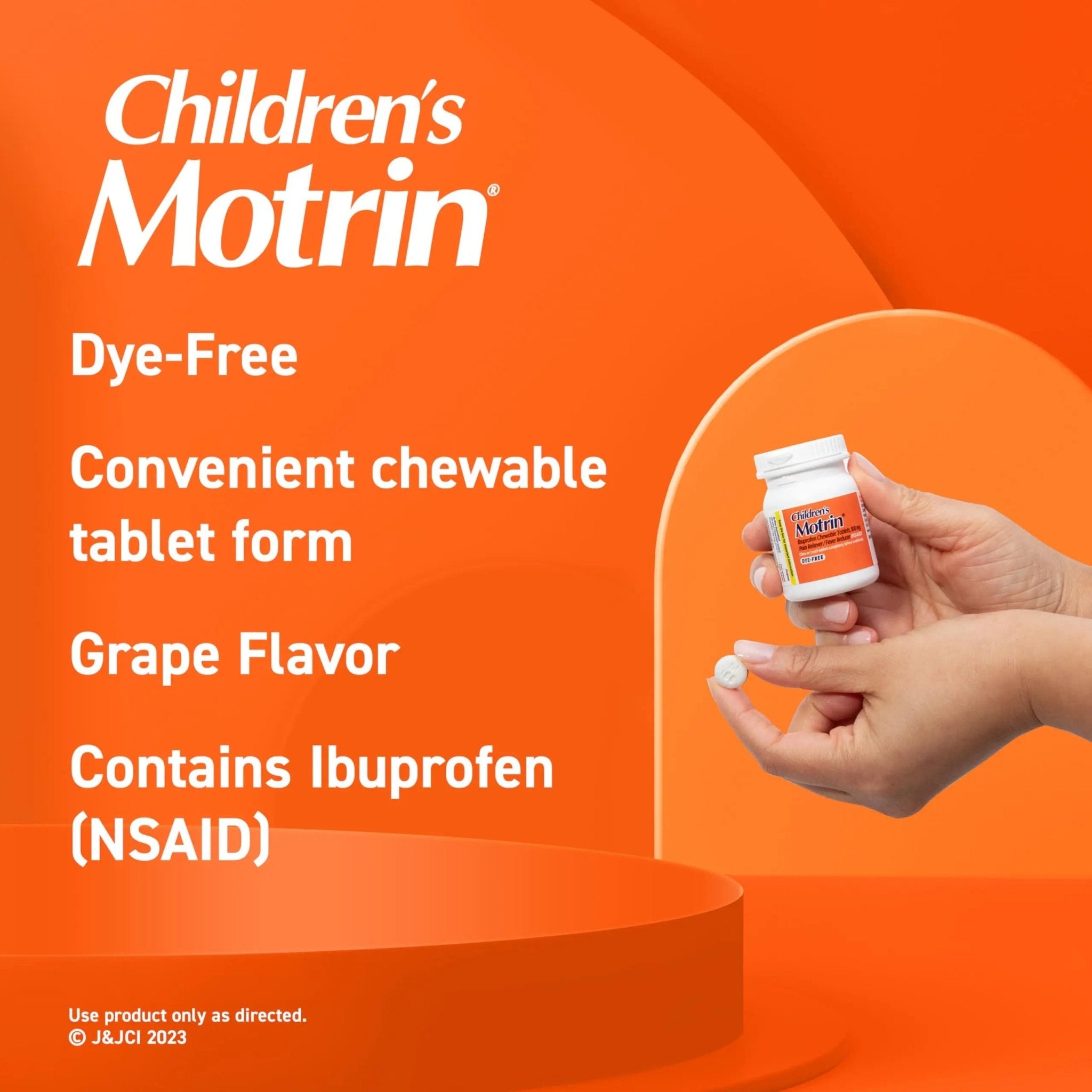 Motrin Children's Dye-Free Chewable Tablets with Ibuprofen, Kids' Fever Reducer & Pain Reliever for Sore Throat, Fever, Toothache & Pain Relief, Grape Flavor, 24 Count (Pack of 2) - TrustMedUSA