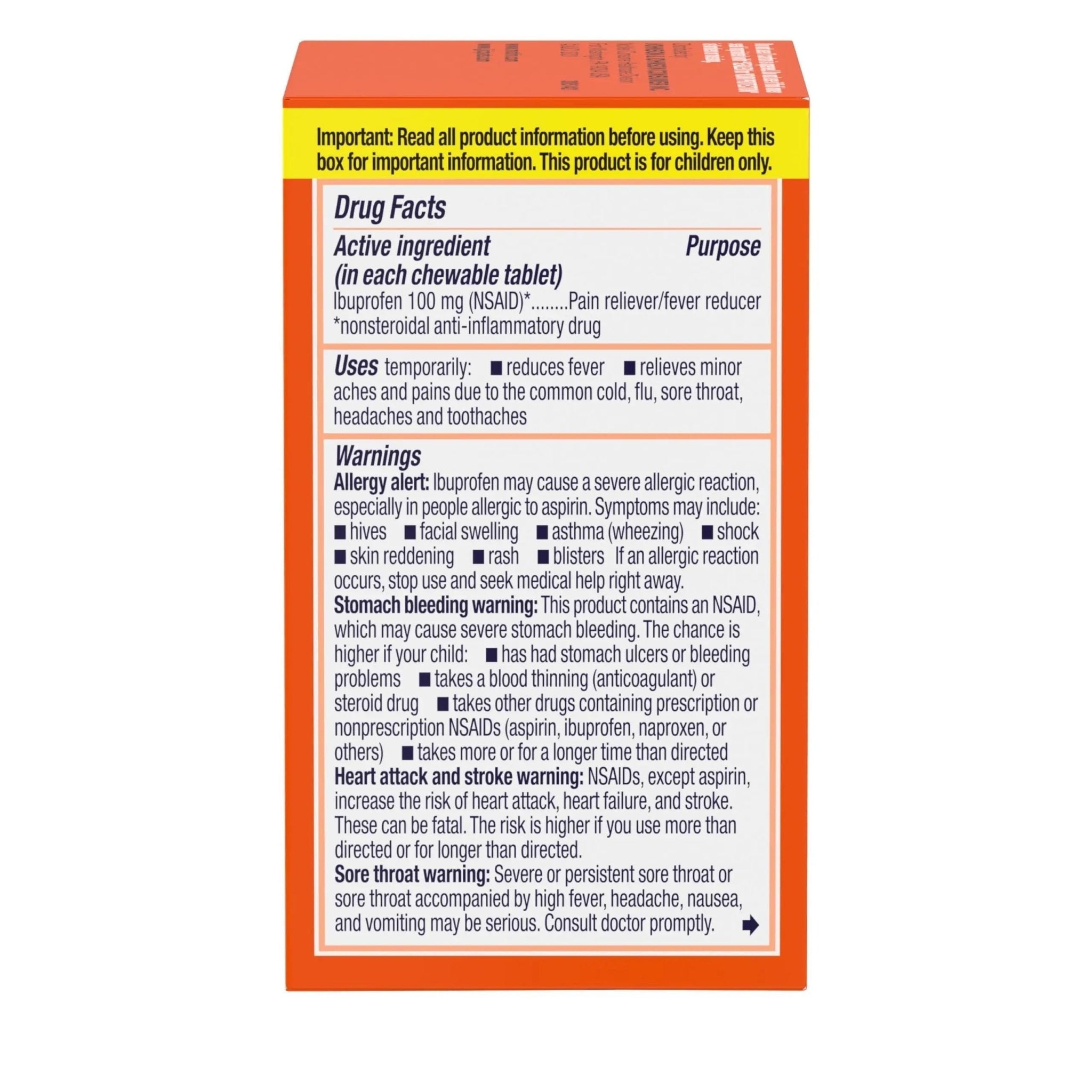 Motrin Children's Dye-Free Chewable Tablets with Ibuprofen, Kids' Fever Reducer & Pain Reliever for Sore Throat, Fever, Toothache & Pain Relief, Grape Flavor, 24 Count (Pack of 2) - TrustMedUSA