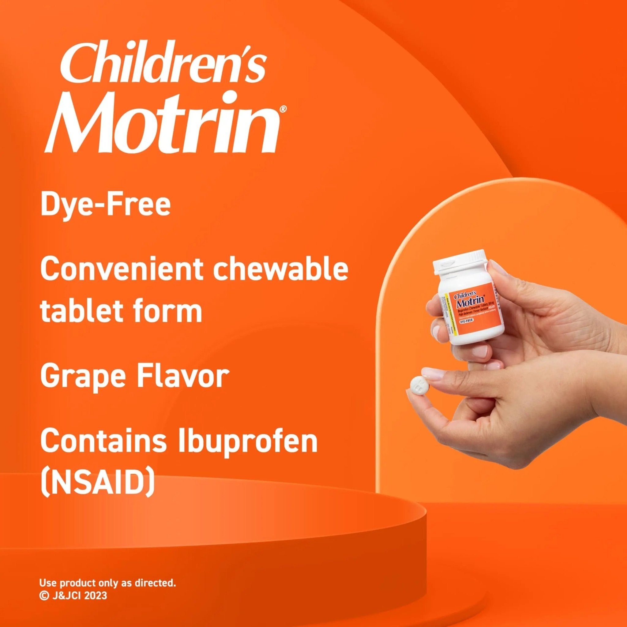 Motrin Children's Dye-Free Chewable Tablets with Ibuprofen, Kids' Fever Reducer & Pain Reliever for Sore Throat, Fever, Toothache & Pain Relief, Grape Flavor, 24 Ct - TrustMedUSA