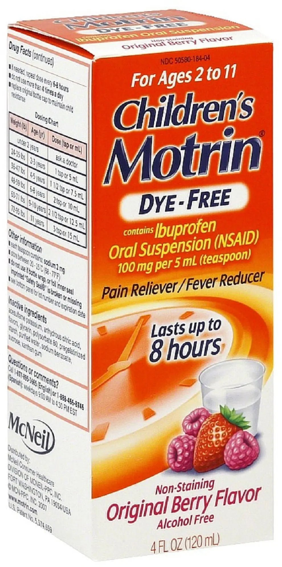 Motrin Children's Dye-Free Pain Reliever/Fever Reducer, Original Berry Flavor 4 Oz (3 Pack) - TrustMedUSA