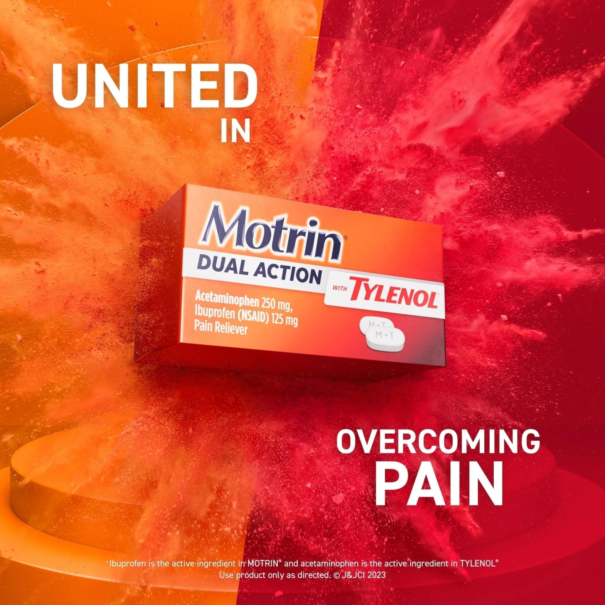 Motrin Dual Action with Tylenol, Ibuprofen & Acetaminophen Fast-Acting Dual Action Pain Reliever for Minor Aches & Pains, Ibuprofen (NSAID) 125 mg & Acetaminophen 250 mg, 120 ct - TrustMedUSA