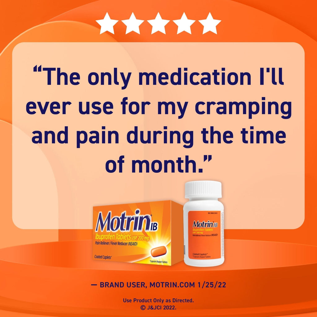 Motrin IB Ibuprofen 200mg Tablets, Ibuprofen Pain & Fever Reliever for Headache, Backache, Muscular Aches, Menstrual Pain & Minor Arthritis Pain, Over-The-Counter NSAID Medicine, 225 ct - Maple Wellness Supplements
