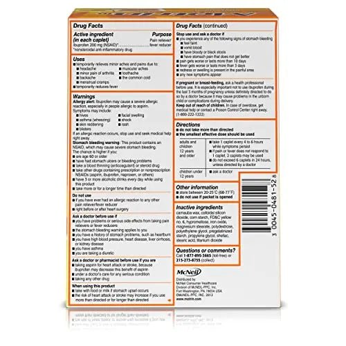 Motrin IB, Ibuprofen 200mg Tablets, NSAID Pain & Fever Reliever for Headache, Backache, Muscular Aches, Arthritis Pain Reliever, 50 Travel Packets of 2, 100 ct - TrustMedUSA