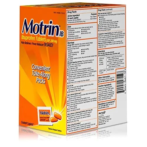 Motrin IB, Ibuprofen 200mg Tablets, NSAID Pain & Fever Reliever for Headache, Backache, Muscular Aches, Arthritis Pain Reliever, 50 Travel Packets of 2, 100 ct - TrustMedUSA